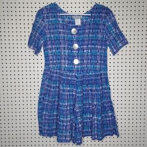 Rabbit Vtg Romper 7/8 Short Sleeve Scoop Button Pleated Pocket Print Multicolor